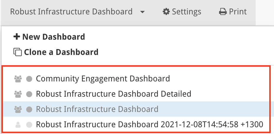 Switch between dashboards